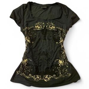Rock & Republic Black and Gold Graphic Cheetah Top